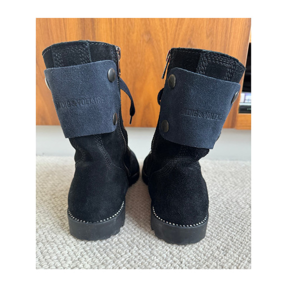 Zadig and Voltaire Navy & Black Joe suede lace up combat boots - Picture 7 of 7